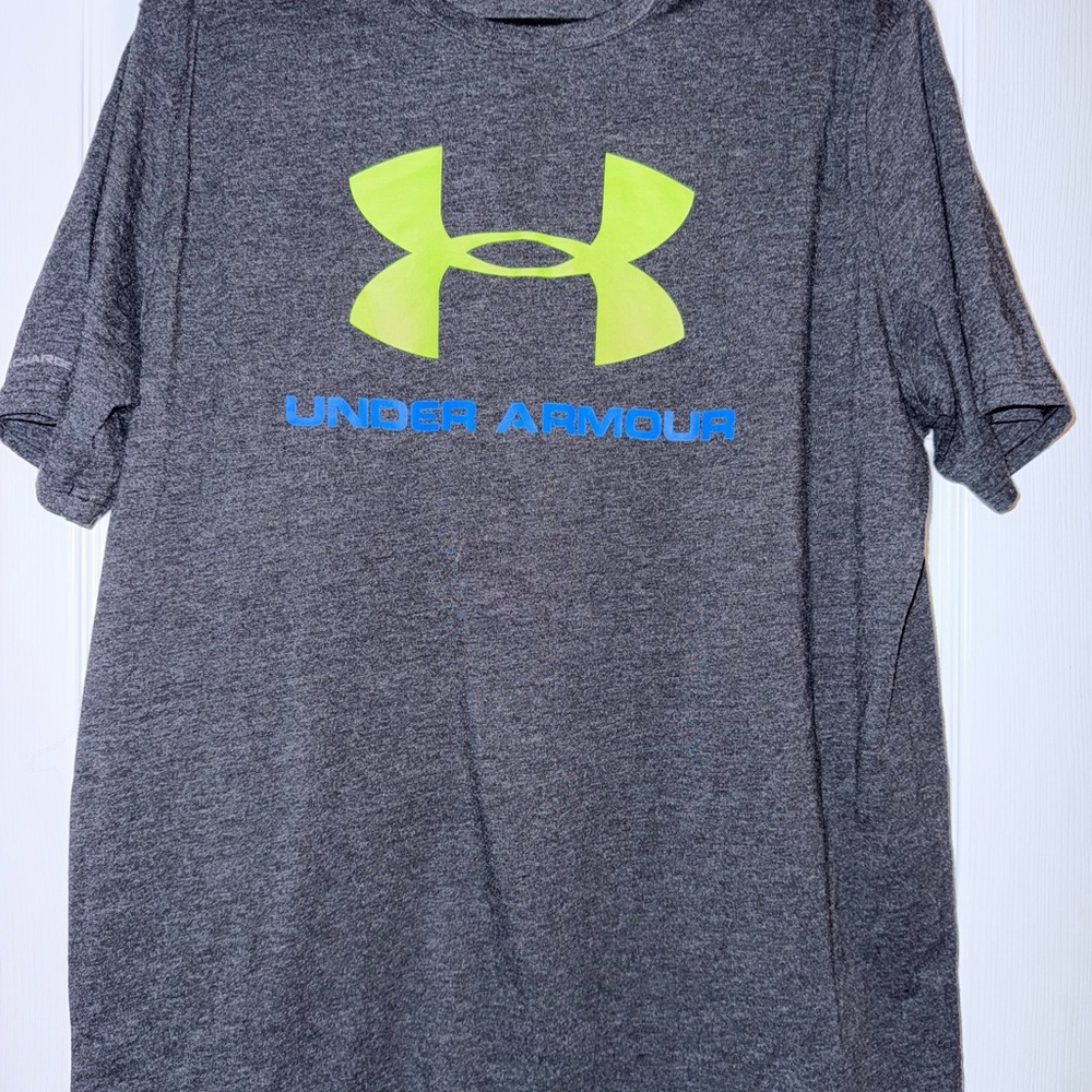 Under Armour Men's Heather Gray Tee with Neon Logo